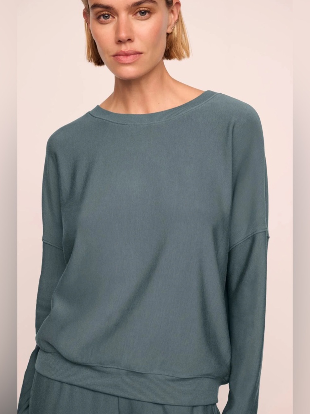 Eberjey L Softest Sweats Boat Neck Pullover Stone Blue
